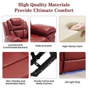 Clinda reclinabile per Home Theater rosso vino con portabicchieri in pelle reclinabile manuale e striscia luminosa a LED per soggiorno - Product Image 5