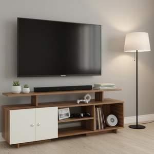 Mueble de TV de Madera Sintética, Mueble de TV con Estantes de Almacenamiento para Sala de Estar, (Teca Exótica y Blanco) - Product Image 2