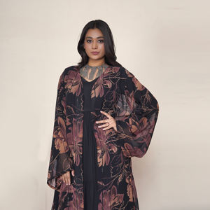 Abaya de Chifón Sólido con Detalles de Lentejuelas, Abertura Frontal, Manga Larga, Estilo Modesto Islámico para Eid y Ramadán, Largo hasta el Suelo, Transpirable, Ropa Árabe para Mujer - Product Image 4