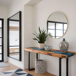 Table console rectangulaire en résine époxy Blue River, bois à bords naturels, meuble d'entrée fait main, accent moderne pour couloir, durable - Product Image 3