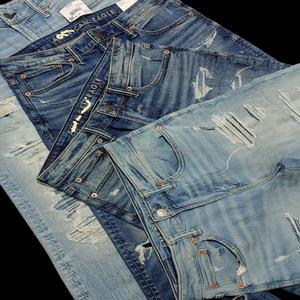 Jeans de Hombre Estilo Casual, Corte Recto, Desgastados, Teñidos con Hilo, Elásticos, de Peso Medio, Lavado Oscuro, en Existencia - Product Image 5