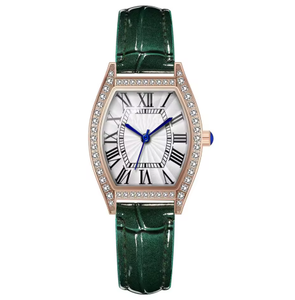 Montre à quartz pour femme, bracelet en cuir, cadran ciel étoilé, forme tonneau, incrustée de diamants, style décontracté et haut de gamme - Product Image 5