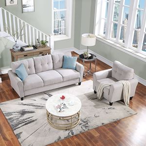 Moderno divano da 1 + 3 posti imbottiti in lino grigio chiaro per casa ufficio vecchio Sku SG000366AAA un elegante soggiorno mobili - Product Image 4