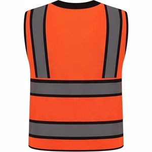 Chaleco de Seguridad Reflectante Naranja Transpirable Personalizado 2026 para Hombre, Cuello en V, Cierre de Cremallera, Ropa de Trabajo Informal para Primavera 2026 - Product Image 4