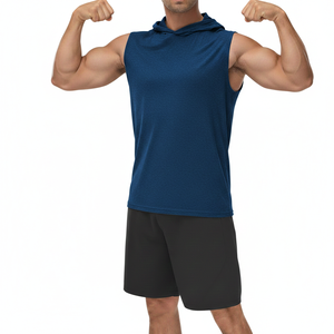 Men Hooded <b>Sleeveless</b> Tank <b>Top</b> Breathable Quick Dry <b>Knitted</b> Fitness Vest Casual Workout Shirt - Product Image 5