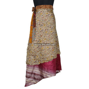 Falda Mágica Reversible de Longitud Personalizada, Falda Larga de Seda Mágica de 2 Capas, Falda Sari de Seda Bohemia - Product Image 5