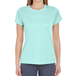 Camiseta de manga corta con cuello redondo para mujer, color verde menta, corte regular, 100% casual, color sólido, transpirable, tejido de punto. - Product Image 4