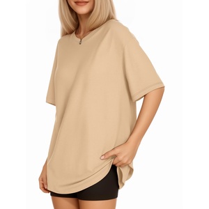 T-shirt oversize à manches chauve-souris et col rond, couleur unie, longueur longue, 100 % coton jersey, haut tendance grande taille pour femme de Bd - Product Image 2