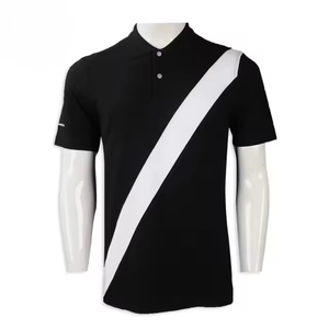 เสื้อโปโลชาย สีดำขาว ลายทางเฉียง ตัดสี สไตล์ลำลอง สำหรับกอล์ฟ กีฬา  รับสกรีนโลโก้ ชุดทีม - Product Image 1