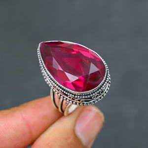 Bague en quartz tourmaline rose, argent 925, bijoux de luxe pour soirée - Product Image 4