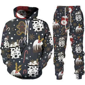 Ensemble de survêtement de Noël personnalisé en molleton 100 % coton avec sweat à capuche et pantalon de jogging pour l'hiver - Product Image 4