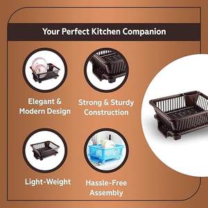 Égouttoir à vaisselle en plastique durable avec plateau de séchage (45 x 32 x 18 cm, Marron) - Product Image 6