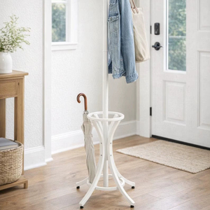Porte-parapluies haut en métal blanc avec design porte-manteau, idéal pour l'entrée, la décoration intérieure et le rangement fonctionnel, provenant d'Inde - Product Image 1