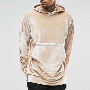 Baggy personnalisé luxe automne hiver sweats à capuche épais manches plissées nu plaine sans ficelle sweat à capuche personnalisé velours sweats à capuche - Product Image 2