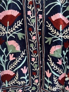 Bata de mujer con cuello en V, 100% algodón, reversible, con bordado floral azul, tipo kimono largo, con cinturón, para estar en casa, hecha a mano - Product Image 5