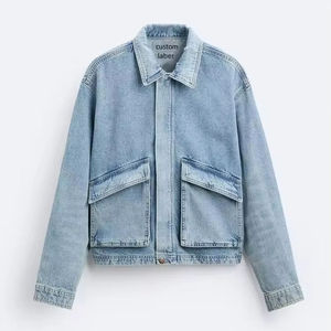 Veste en jean personnalisée pour homme, multi-poches, effet délavé, en coton, coupe oversize, style vintage, veste cargo en denim - Product Image 1