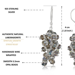 Boucles d'oreilles pendantes tendance en argent sterling 925 avec labradorite naturelle, serties de griffes, facettées, en forme de rondelle, avec crochet français pour femme - Product Image 3