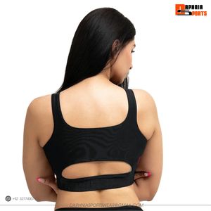 Sujetador Deportivo DAPHNIA para Mujer, Negro Sólido, Cierre Frontal con Cremallera, Cuello Redondo, Soporte Alto, Transpirable, para Fitness y Entrenamiento, Sin Costuras, Spandex y Poliéster - Product Image 2