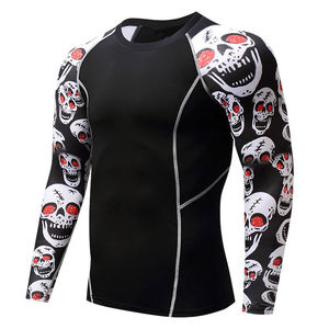 Men's Long Sleeve Rash Guard Full Sleeve <b>Skull</b> Print Compression Shirt Quick Dry MMA BJJ Training <b>Top</b> - Product Image 6