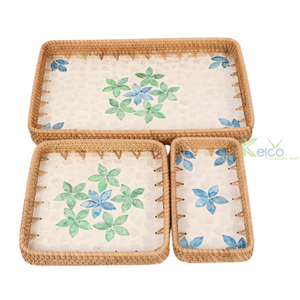 Bandeja de servir de ratán hecha a mano al por mayor con decoración de nácar, bandeja otomana para mesa de café, para decoración del hogar y hoteles - Product Image 2