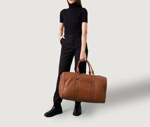 Bolsa de Viaje de Fin de Semana Personalizada para Hombre, Negra, de Cuero Genuino de Grano Completo, con Cierre, para Viajes de Vacaciones - Product Image 2