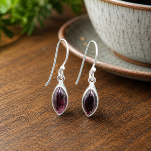 Boucles d'oreilles pendantes en argent sterling 925 avec grenat, faites à la main, en forme de marquise, plaquées or rose et or jaune, cadeau pour femme - Product Image 1