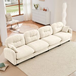 Divano Modulare a Quattro Posti in Tessuto Chenille Premium con 2 Cuscini Decorativi, Design Trapuntato e Plissettato, Divani di Alta Qualità per Soggiorno - Product Image 1