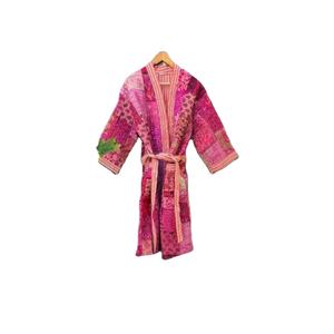 Best Quality Silk Kantha Robe <b>Long</b> Patchwork Jacket Womens Reversible Kimono Bridal <b>Dressing</b> <b>Gown</b> Quilted Jacket - Product Image 2