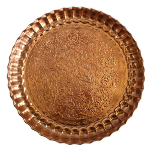 Assiette de service en cuivre martelé artisanal, plateau décoratif rond en métal de luxe pour mariage, hôtel, vaisselle - Product Image 4