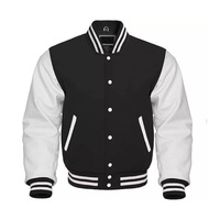 Veste varsity noire pour homme Afernon Industry, manches en nylon/coton, col montant, fermeture à boutons, coupe décontractée, vêtements d'hiver