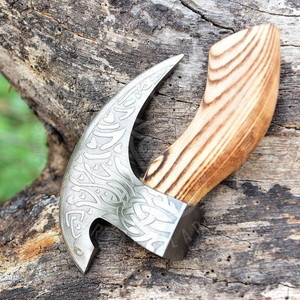 Cuchillo para Pizza Vikingo en Oferta, Cuchillo para Pizza de Acero Inoxidable Forjado a Mano con Mango de Madera y Funda de Cuero - Product Image 4