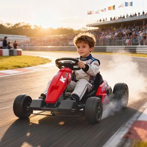 Go Kart Eléctrico de 24V con Motores Dobles de 150W, Asiento Ajustable, Alta Velocidad de 11.2 MPH, Arranque Suave, Arnés de 5 Puntos, Color 'Rojo' - Product Image 2
