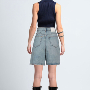 Shorts Largos de Mezclilla Rectos de Cintura Alta Retro al por Mayor para Mujer, que Realzan las Piernas, Holgados y Versátiles, de Alta Calidad - Product Image 3