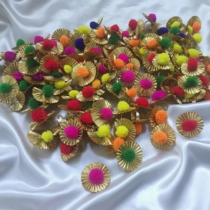 Wholesale Indian Wedding Favor Multicolor Velvet Gota Patti Pom Pom Finger Rings Adjustable Handmade Fashionable <b>New</b> <b>Year</b> Diwali - Product Image 3