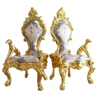 Chaise Trône Baroque de Luxe Dorée avec Accoudoir Sculpté en Forme de Chien, Tissu Haut de Gamme, Rembourrée, Durable, Écologique, pour Mariage et Repas en Extérieur