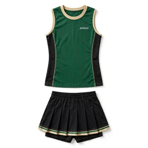 AMKOOR <b>Unisex</b> Green Black Cheerleading Uniform Sleeveless Top Pleated <b>Skirt</b> Breathable Polyester Heat Transfer Print - Product Image 2