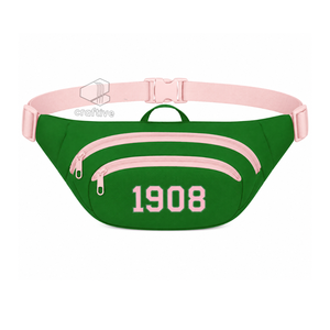 Alpha | Kapa | Alpha Sorority Fanny Pack Green Pink Women's Waist Bag With Zipper Pockets Adjustable Strap Travel Belt Bag - Product Image 1