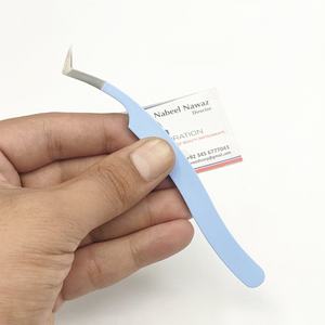 Vente en gros d'extension de cils professionnels en acier inoxydable enduit bleu pour bébé ensemble de pinces à épiler avec logo personnalisé pochette en PVC durable pointu - Product Image 6