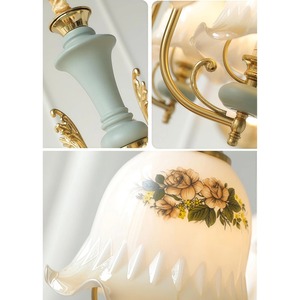 <b>Mid</b> <b>Century</b> Vintage Bronze <b>Chandelier</b> with Three Floral Glass Shades Arch Shape Lighting Fixture Decorations - Product Image 6
