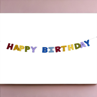 Guirlande de lettres en feutre au design moderne Joyeux Anniversaire, réutilisable, en laine douce, couleur/taille personnalisable, motif paysager, décoration murale suspendue