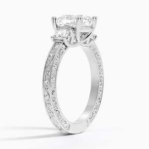 Elegant 14K Yellow Gold Antique Scroll Engraved Three Stone <b>Diamond</b> <b>Ring</b> Featuring Premium Craftsmanship - Product Image 4