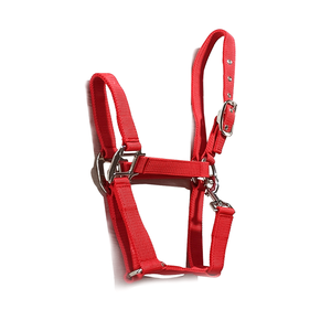 Red Nylon Horse <b>Halter</b> With Metal Buckles And Adjustable Straps For Equine Use - Product Image 1