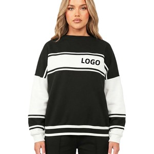 Private Label Women Black White Color <b>Block</b> Crewneck Sweatshirt Custom Logo Casual Streetwear Premium Fleece Hoodies Manufacture - Product Image 1