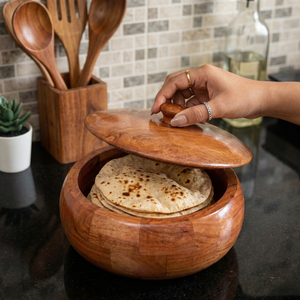 Caja Redonda de Madera Hecha a Mano Ecológica Premium para Roti y Chapati |   Contenedor para Guardar Pan Indio - Product Image 2