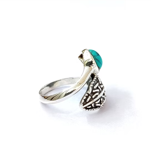 Teardrop Turquoise Gemstone <b>Ring</b> 925 Sterling <b>Silver</b> Handmade <b>Stacking</b> Boho Oxidized Finish Jewelry for Women & Girls - Product Image 3