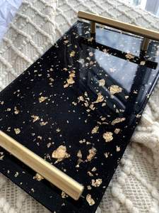 Plateaux de service et de rangement artisanaux en résine époxy avec poignées métalliques pour thé, café, petit-déjeuner – Plateau de luxe moderne pour la décoration intérieure - Product Image 4