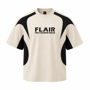 Custom Beige & <b>Black</b> Oversized Sports T-<b>Shirt</b> – Premium Polyester Performance Streetwear Tee for Men & Women - Product Image 2