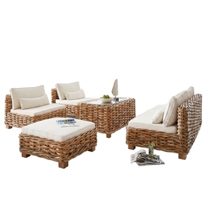 New Modern Minimalist Chunky Woven Rattan Sofa Set Wood Eco-Friendly Outdoor Patio Living Room Furniture Cushioned Lounge Suites - Product Image 1