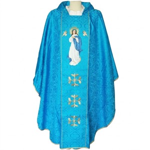 Vêtement liturgique brodé sur mesure pour adulte, robe de cérémonie bleue en polyester mat avec étole et épingle de sûreté, style classique pour la liturgie - Product Image 1