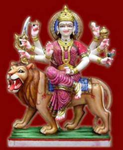 Hermosa Estatua de Durga Maa Tallada a Mano en Mármol Blanco con Mano de Bendición en Posición Sentada sobre un Lomo, para Hogar y Templo - Product Image 5